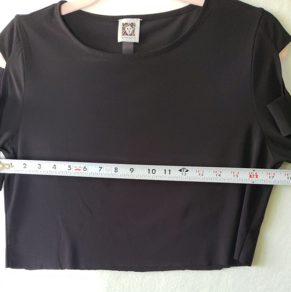 Anne Klein Cut Out Crop Top Long Sleeve Raw Edge Loose Fit - Picture 8 of 8